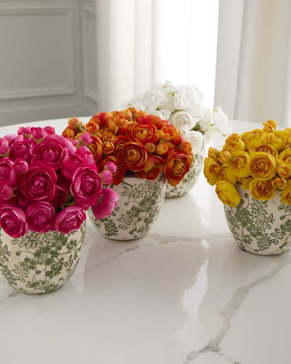 Baby Ranunculus 8" Faux Floral Arrangement in Ceramic Pot